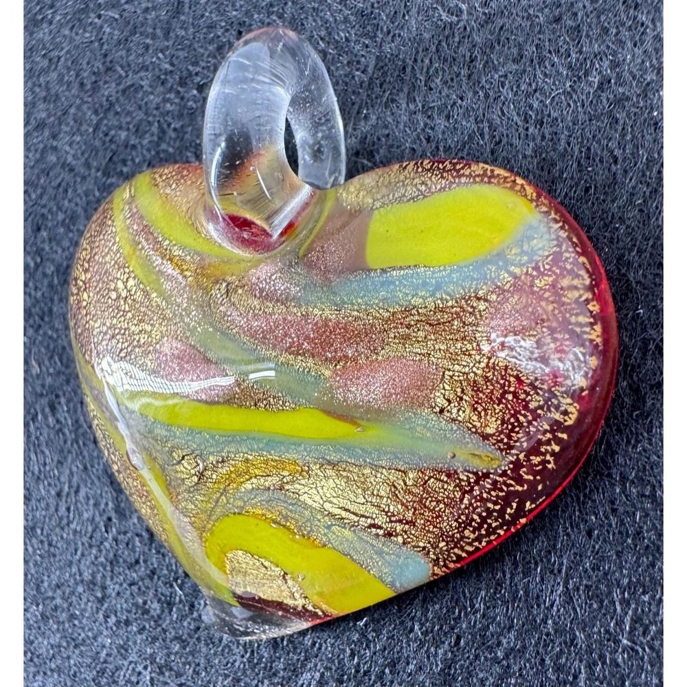 Dichroic Glass Heart Pendant Necklace Charm Italian Art Red Gold Yellow - Picture 3 of 7